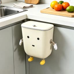 Cute Wall‑Mount Hanging Trash Bin with Flip Lid, Cartoon Character Cabinet Door Garbage Can, Space‑Saving Plastic Waste Bucket for Kitchen Office Bedroom