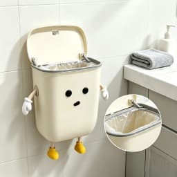 Cute Wall‑Mount Hanging Trash Bin with Flip Lid, Cartoon Character Cabinet Door Garbage Can, Space‑Saving Plastic Waste Bucket for Kitchen Office Bedroom