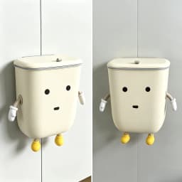 Cute Wall‑Mount Hanging Trash Bin with Flip Lid, Cartoon Character Cabinet Door Garbage Can, Space‑Saving Plastic Waste Bucket for Kitchen Office Bedroom