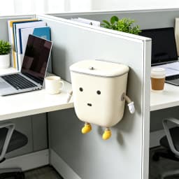 Cute Wall‑Mount Hanging Trash Bin with Flip Lid, Cartoon Character Cabinet Door Garbage Can, Space‑Saving Plastic Waste Bucket for Kitchen Office Bedroom