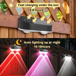 Upgraded Solar Fence Light. Outdoor Waterproof. 8 Sets of Solar Lights. LED Column-Style Outdoor Lights. Staircase Lights. 9 Modes. Color-Changing. Eco-Friendly Solar Lights. Suitable for Backyards, Walls, Swimming Pools, Porches, and Patios.