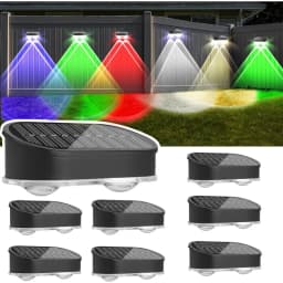 Upgraded Solar Fence Light. Outdoor Waterproof. 8 Sets of Solar Lights. LED Column-Style Outdoor Lights. Staircase Lights. 9 Modes. Color-Changing. Eco-Friendly Solar Lights. Suitable for Backyards, Walls, Swimming Pools, Porches, and Patios.