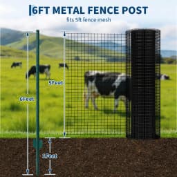 20 Pack 6FT No Dig Heavy Duty Metal U Fence Posts, Rustproof Steel Stakes With Ties & Clips For Garden Farm Wire Fence Yard