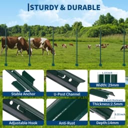 20 Pack 6FT No Dig Heavy Duty Metal U Fence Posts, Rustproof Steel Stakes With Ties & Clips For Garden Farm Wire Fence Yard