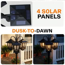 73" Aluminum Solar Lamp Post Light,3 Head Solar Garden Lamp Post Outdoor Waterproof LED Pathway Light Vintage Style Auto On Off for Yard Lawn Walkway Patio Decoration