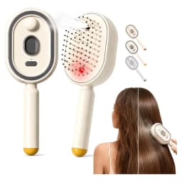 3 in 1 Red Light Electric Mist Hair Brush Scalp Massager Detangling Comb with Fine Spray Atomizer Self Cleaning Cushion Bristles Anti Static Frizz Smoothing Hair Oil Applicator Portable Cordless Brush for Wet Dry Hair Women Men