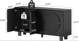 ONBRILL 63 Inch (160cm) Modern Fluted Buffet Cabinet - Storage Sideboard w/Push-Spring Doors, Entryway Dresser, Black