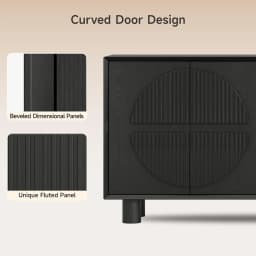 ONBRILL 63 Inch (160cm) Modern Fluted Buffet Cabinet - Storage Sideboard w/Push-Spring Doors, Entryway Dresser, Black
