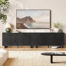 ONBRILL 63 Inch (160cm) Modern Fluted Buffet Cabinet - Storage Sideboard w/Push-Spring Doors, Entryway Dresser, Black