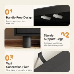 ONBRILL 63 Inch (160cm) Modern Fluted Buffet Cabinet - Storage Sideboard w/Push-Spring Doors, Entryway Dresser, Black