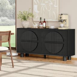 ONBRILL 63 Inch (160cm) Modern Fluted Buffet Cabinet - Storage Sideboard w/Push-Spring Doors, Entryway Dresser, Black