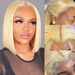 Brazilian 13x4 Lace Front Wigs 250% Density #613 Blonde Straight Bob Wigs 100% Human Hair Blonde Straight Human Hair Wigs For Women