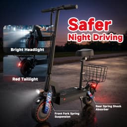 500W Electric Scooter with Seat and Basket, Front Suspension 22 MPH & 21 Miles Range, 10 Inch Solid Tires, Foldable Commuter E-Scooter with LCD Display, Dual Braking