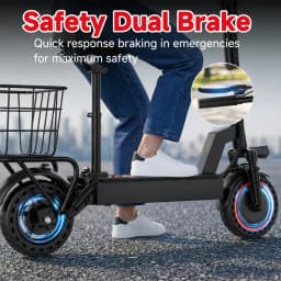 500W Electric Scooter with Seat and Basket, Front Suspension 22 MPH & 21 Miles Range, 10 Inch Solid Tires, Foldable Commuter E-Scooter with LCD Display, Dual Braking