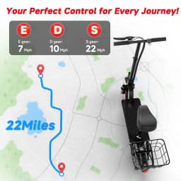 500W Electric Scooter with Seat and Basket, Front Suspension 22 MPH & 21 Miles Range, 10 Inch Solid Tires, Foldable Commuter E-Scooter with LCD Display, Dual Braking