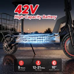 500W Electric Scooter with Seat and Basket, Front Suspension 22 MPH & 21 Miles Range, 10 Inch Solid Tires, Foldable Commuter E-Scooter with LCD Display, Dual Braking