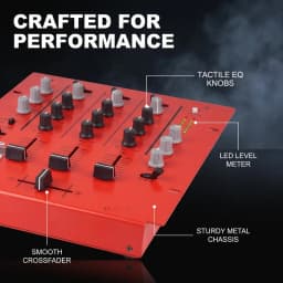 NXG 4-Channel Professional DJ Audio Mixer | Comes with a Wired Dynamic Microphone, Bluetooth USB DJ Sound Mixing Console, Perfect for Live Streaming, Karaoke, Studio Recording, Plug-and-Play Combo Set Black Friday/Halloween Promo Set Red