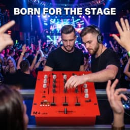 NXG 4-Channel Professional DJ Audio Mixer | Comes with a Wired Dynamic Microphone, Bluetooth USB DJ Sound Mixing Console, Perfect for Live Streaming, Karaoke, Studio Recording, Plug-and-Play Combo Set Black Friday/Halloween Promo Set Red