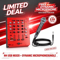 NXG 4-Channel Professional DJ Audio Mixer | Comes with a Wired Dynamic Microphone, Bluetooth USB DJ Sound Mixing Console, Perfect for Live Streaming, Karaoke, Studio Recording, Plug-and-Play Combo Set Black Friday/Halloween Promo Set Red