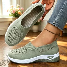 2026 Women Hollow Flying Knit Slip On Wedge Walking Shoes Breathable Mesh Lightweight Cushion Platform Non Slip Soft Sole Comfort Loafers Multicolor Lazy Slip-in Trainers Plus For Daily Shopping Gym Travel Outdoor Elderly Ladies All Season Casual Sport