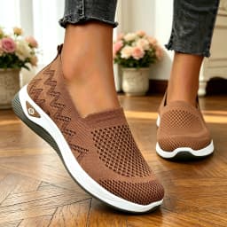 2026 Women Hollow Flying Knit Slip On Wedge Walking Shoes Breathable Mesh Lightweight Cushion Platform Non Slip Soft Sole Comfort Loafers Multicolor Lazy Slip-in Trainers Plus For Daily Shopping Gym Travel Outdoor Elderly Ladies All Season Casual Sport