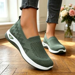 2026 Women Hollow Flying Knit Slip On Wedge Walking Shoes Breathable Mesh Lightweight Cushion Platform Non Slip Soft Sole Comfort Loafers Multicolor Lazy Slip-in Trainers Plus For Daily Shopping Gym Travel Outdoor Elderly Ladies All Season Casual Sport