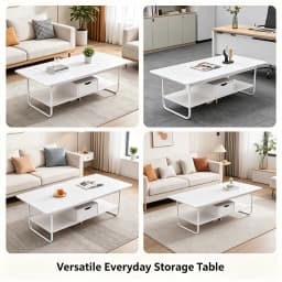 Modern Rectangular Coffee Table with Drawer & Bottom Shelf, 47.2x23.6x16.5in Side Table with 22 lbs Capacity, White PVC Veneered End Table for Living Room Office