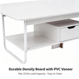 Modern Rectangular Coffee Table with Drawer & Bottom Shelf, 47.2x23.6x16.5in Side Table with 22 lbs Capacity, White PVC Veneered End Table for Living Room Office
