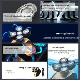 2026New Model Waterproof Rotary Razor Beard Clipper Hair Trimmer Face 5 Headed Electric Shaver Razor Rechargeable Male