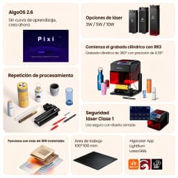 AlgoLaser PIXI 10W Portable Mini Laser Engraver Machine, 3.5" Smart IPS Touchscreen with AlgoOS System, Offline Working DIY Laser Cutter for Wood, Leather, Plastic, Acrylic, Compact Desktop Logo Craft Engraver for Home Handmade & Creative DIY Projects
