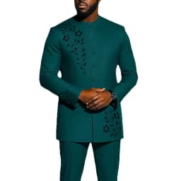 2Piece Sets Mens Outfit Embroidered Pocket Long Sleeve Top Pants Men's Wedding Suit Business Ethnic Casual Wear Tee Shirt Homme