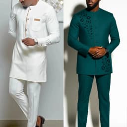 2Piece Sets Mens Outfit Embroidered Pocket Long Sleeve Top Pants Men's Wedding Suit Business Ethnic Casual Wear Tee Shirt Homme