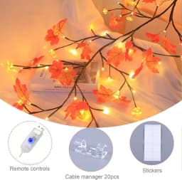 Thanksgiving Autumn Maple Leaf Vine Wall Light, Flexible Branch LED Fairy String Light Fall Maple Garland Lamp for Fireplace Wall Home Bedroom Decor