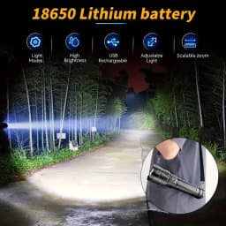 LED Rechargeable Flashlight, Super Bright High Lumen Zoomable Tactical Flashlight with COB Tail Light, Type‑C Fast Charging, Power Display, USB‑A Output Power Bank Function, Waterproof Handheld Torch for Camping Hiking Emergency Outdoor