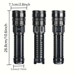 LED Rechargeable Flashlight, Super Bright High Lumen Zoomable Tactical Flashlight with COB Tail Light, Type‑C Fast Charging, Power Display, USB‑A Output Power Bank Function, Waterproof Handheld Torch for Camping Hiking Emergency Outdoor