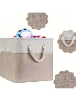 Fabric Storage Bins 6 Pack Foldable Khaki Bins with Rope Handles for Home Office Organizer Closet Shelves