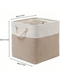 Fabric Storage Bins 6 Pack Foldable Khaki Bins with Rope Handles for Home Office Organizer Closet Shelves