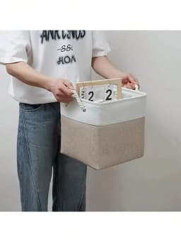 Fabric Storage Bins 6 Pack Foldable Khaki Bins with Rope Handles for Home Office Organizer Closet Shelves