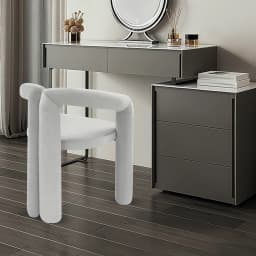 Gray Makeup Chair, Vanity Chair With Ergonomic Backrest, 220.46lbs Load Capacity Modern Upholstered Chair Carbon Steel Frame 60mm Thick High-Resilience Sponge Cushion For Bedroom Salon Nail Studio Living Room