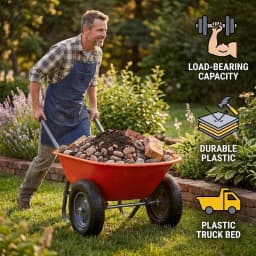 600Lb Mesh Utility Cart Dual-Wheel Wheelbarrow with 14" All-Terrain Tires for Yard and Garden, 48.8" x 26" Bed with Built-in Stand