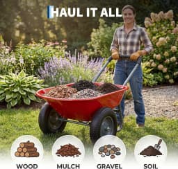 600Lb Mesh Utility Cart Dual-Wheel Wheelbarrow with 14" All-Terrain Tires for Yard and Garden, 48.8" x 26" Bed with Built-in Stand