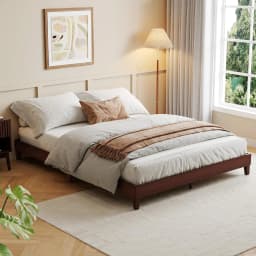 Queen Size Wood Platform Bed Frame 9in, Dark Walnut Low Profile Bed With Wood Slats, No Box Spring, Noise Free, 800 lb Support
