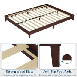 Queen Size Wood Platform Bed Frame 9in, Dark Walnut Low Profile Bed With Wood Slats, No Box Spring, Noise Free, 800 lb Support