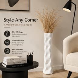 22.6 Inch Large Plastic Vase for Pampas Grass, Shatterproof Tall Sculptural Wavy Floor Vase, Lightweight Matte End Flower Pot Holder for Tabletop Entryway Home Decor