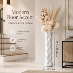 22.6 Inch Large Plastic Vase for Pampas Grass, Shatterproof Tall Sculptural Wavy Floor Vase, Lightweight Matte End Flower Pot Holder for Tabletop Entryway Home Decor