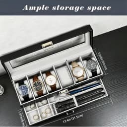 ProCase Watch Box, 6 Slot Watch Display Case with Drawer -Black