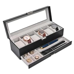 ProCase Watch Box, 6 Slot Watch Display Case with Drawer -Black