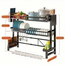 LEO IRIS 1pc Countertop Dish Storage Drainage Rack Expandable Kitchen Sink Shelf Dish Rack Drainer Black Kitchen Organizer SH260309171426788045536