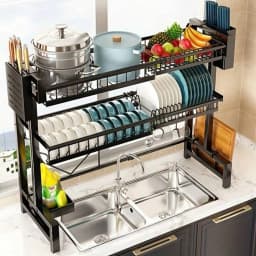 LEO IRIS 1pc Countertop Dish Storage Drainage Rack Expandable Kitchen Sink Shelf Dish Rack Drainer Black Kitchen Organizer SH260309171426788045536
