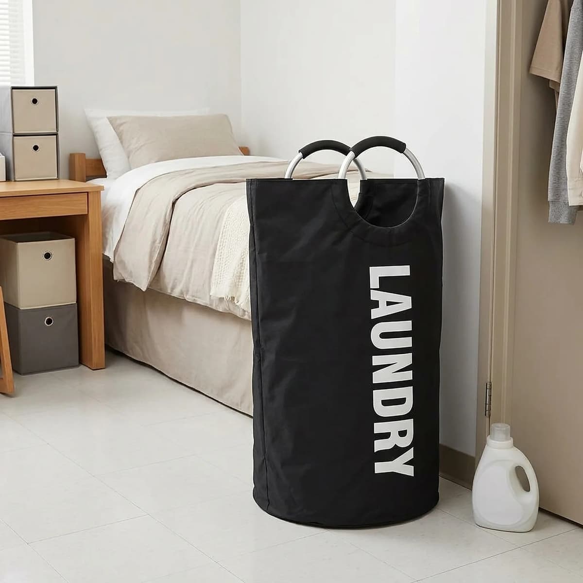 Zoyiancy Black 90L Foldable Laundry Hamper, Large Capacity Tall Oxford Fabric Clothes Basket with Aluminum Handles, Space Saving Storage Organizer